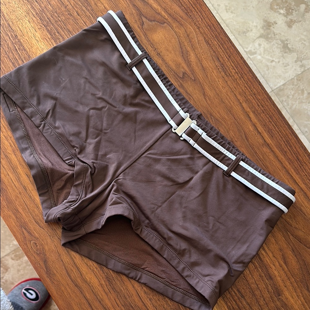 Brown JAG Swim Trunks with White Stripes